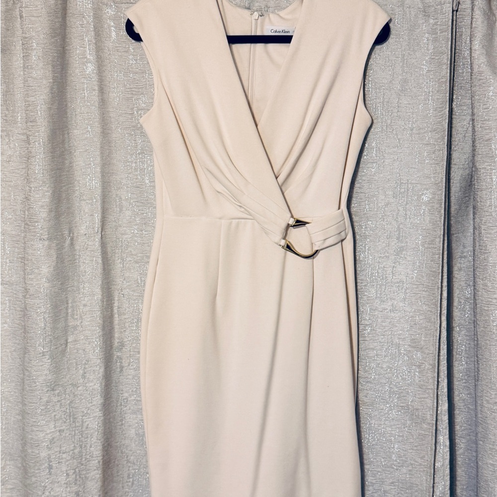 Calvin Klein Cream Belted Midi Dress
